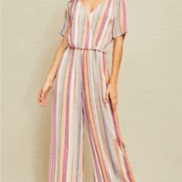 Entro Women Jumpsuit XL Pink Colorful Striped Longline Contemporary Causal - Picture 4 of 17